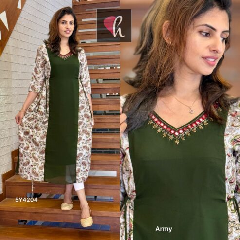 Faux georgette mix n match Paisley print patch work Kurti with piping n mirror design (ALL INDIA DELIVERY AVAILABLE)