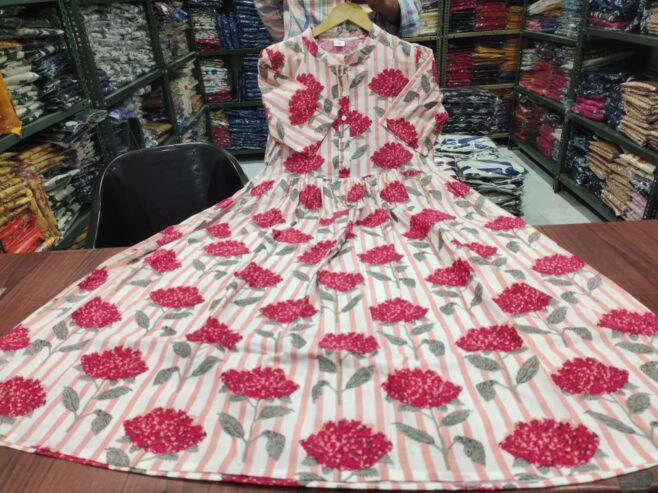 Beautiful Printed cotton middi Gown dress (All India Delivery Available)