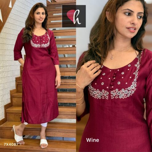 Vatikana cotton silk slit Kurti with zari n thread embroidery (All India Delivery Available)