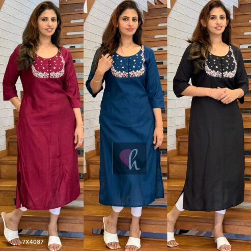 Vatikana cotton silk slit Kurti with zari n thread embroidery (All India Delivery Available)