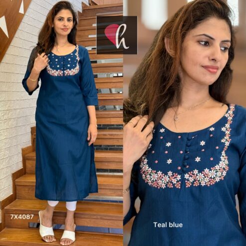 Vatikana cotton silk slit Kurti with zari n thread embroidery (All India Delivery Available)