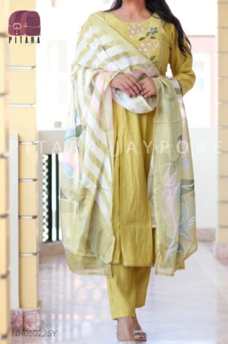 Premium modal muslin flared kurta with embroided yoke and lace work border (All India Delivery Available)