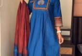 PURE COTTON PLEATED KURTA SET WITH PANTS & DUPATTA (All India Delivery Available)